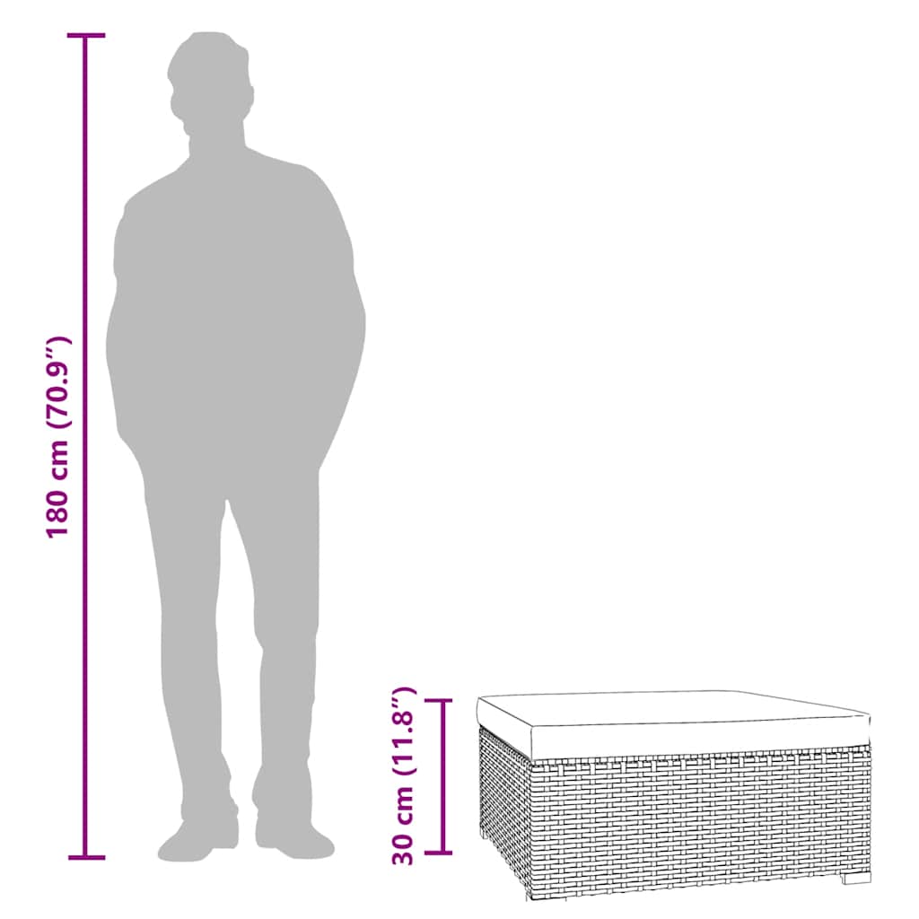 Gartenhocker mit Kissen Schwarz 70x70x30 cm Poly Rattan